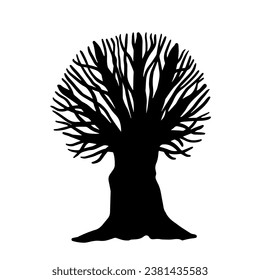 Silhouette of a dry branchy tree. Vector graphics.