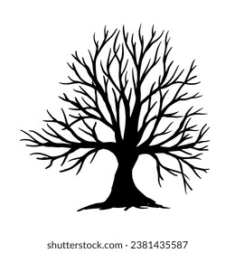 Silhouette of a dry branchy tree. Vector graphics.