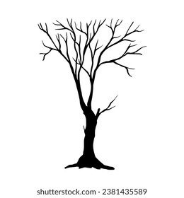 Silhouette of a dry branchy tree. Vector graphics.