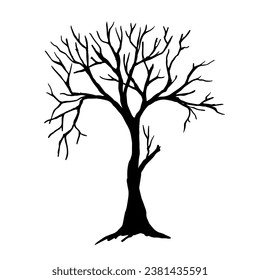 Silhouette of a dry branchy tree. Vector graphics.