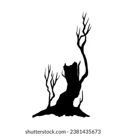 Silhouette of a dry branchy tree. Vector graphics.