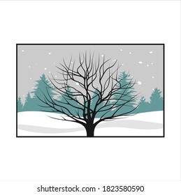 Silhouette Dry Dead Oak Maple Banyan Tree Isolated Winter Background  Illustration Logo Design