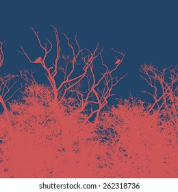 silhouette dry tree with crows. detailed vector illustration