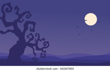 Silhouette of dry tree Halloween on purple backgrounds