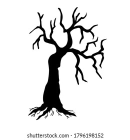 Árbol seco de silueta. Ilustración vectorial Objeto aislado sobre fondo blanco en estilo Doodle. Clipart para postal, invitación, textiles.