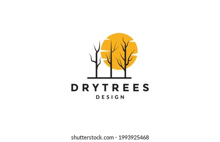 silhouette dry trees with sunset logo vector icon illustration design