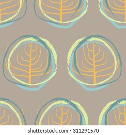 Silhouette of dry wood, squiggle pattern retro seamless. Vector vintage background circles of irregular shape.