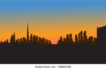 silhouette of dubai city at the sunset