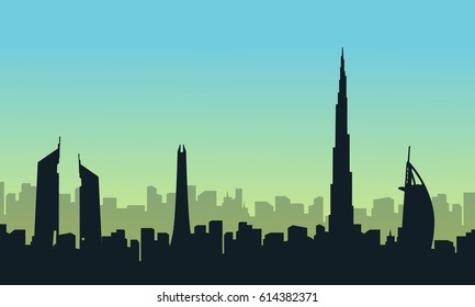 Silhouette of Dubai style scenery