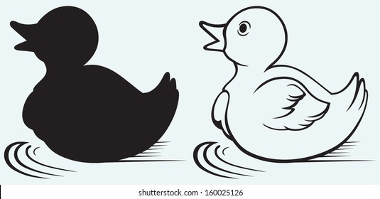 Silhouette duckling isolated on blue background