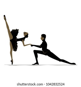 Silhouette of duet young dancers. Vector illustration, sketch.