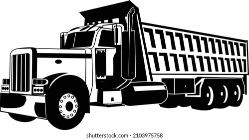 Silhouette of dump truck classic american, dump truck, tipper truck vector image isolated