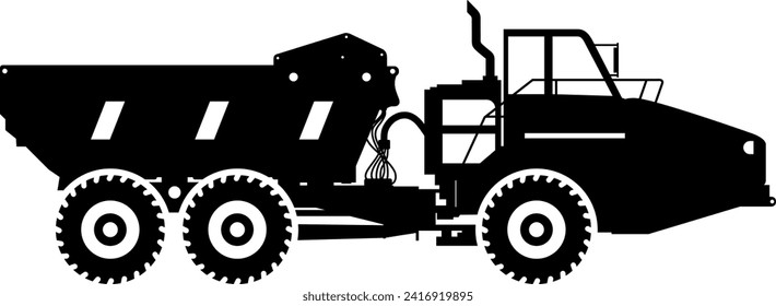 Silhouette of Dump Truck Icon in Flat Style. Vector Illustration
