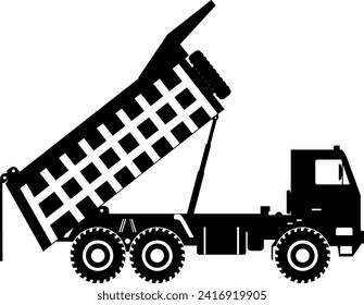 Silhouette of Dump Truck Icon in Flat Style. Vector Illustration