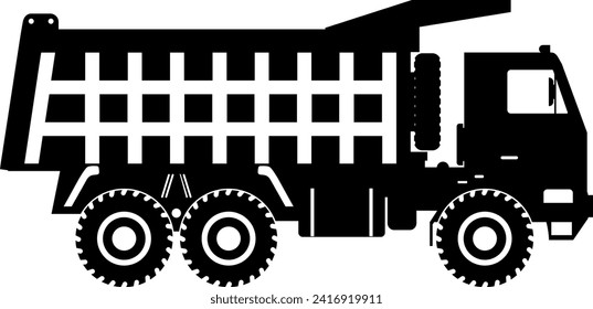 Silhouette of Dump Truck Icon in Flat Style. Vector Illustration