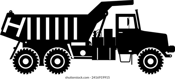 Silhouette of Dump Truck Icon in Flat Style. Vector Illustration