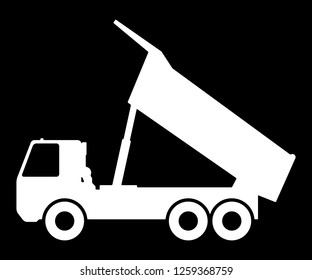 Silhouette of a dump truck on a black background.