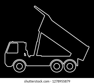 Silhouette of a dump truck on a black background.