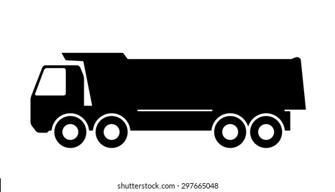 Silhouette of a dump truck on white background. Vector illustration.