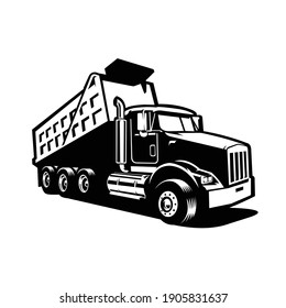 Silhouette of dumpster truck, dump truck, tipper truck vector image isolated