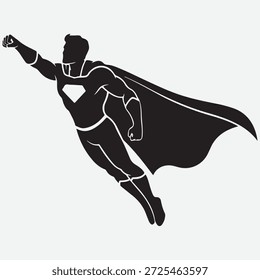 Silhouette eines dynamischen Superhelden Illustration Superhelden Stadt Pose Vektor Silhouette Clip Kunst Logo Design Illustration