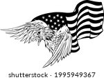 silhouette of eagle against USA flag and white background.