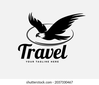 silhouette eagle falcon hawk flying moving fast travel logo template illustration inspiration