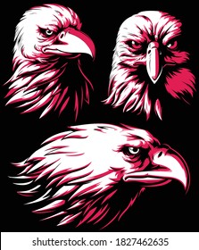 Silhouette Eagle Falcon Head Logo Vector Isolated Mascot Badge on Black and White Style