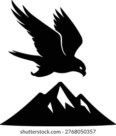 Silhouette eagle flying over mountain range peak Vector Illustrator