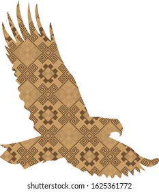 Silhouette of eagle with greek art background.