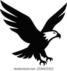Silueta de un águila aterrizando con alas extendidas. Ilustración vectorial de aves rapaces aisladas sobre fondo blanco.