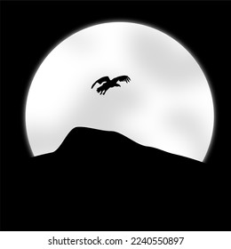 silhouette of a Eagle on a hill with a moon as a background