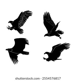 Silhouette eagle on isolated vector collection