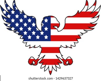 Silhouette of an eagle painted in the American flag on a white background. Independence day USA