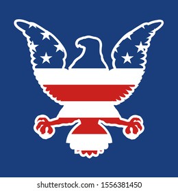 silhouette eagle, painted in an American flag. Paper wings in Pop-up style.  Vector illustration