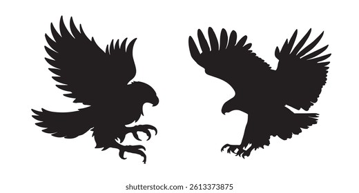 Silhouette of eagle vector icon set illustration isolated on white background.