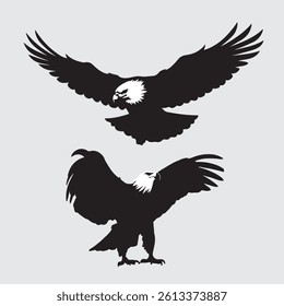 Silhouette of eagle vector icon set illustration isolated on white background.