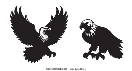 Silhouette of eagle vector icon set illustration isolated on white background.