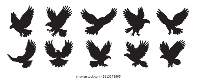 Silhouette of eagle vector icon set illustration isolated on white background.