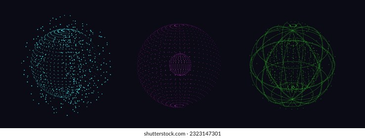 Silhouette Earth Globe with Dots. 3D Abstract Network Chaos for Poster, Website, Placard, Cover, Advertising. Modern Futuristic Earth.Vector illustration. 