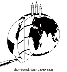 Silhouette of an earth planet cake with candles. Vector illustration design
