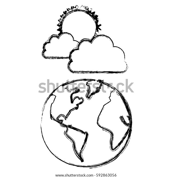 silhouette earth planet with cloud and sun, vector\
illustraction\
design
