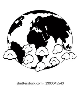 Silhouette of earth planet with a clouds. Vector illustration design