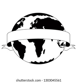 Silhouette of earth planet with a ribbon. Vector illustration design