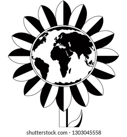 Silhouette of earth planet in a sunflower. Vector illustration design