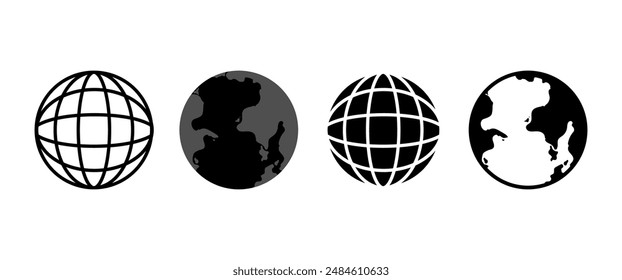 Silhouette Earth vector Icons, Global outline logo, Universal symbol, Planet graphic illustration for decoration and mark, Wold clipart