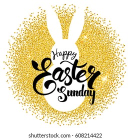 Silhouette of easter bunny on a gold dust background. Vector.