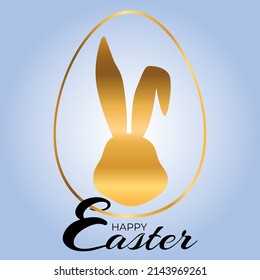Silhouette of an Easter egg with a bunny with long ears in golden tones. Elegant greeting card