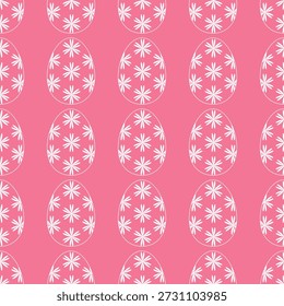 Silueta de huevos de Pascua decorados con flores. Patrón sin fisuras. Fondo rosa con huevos blancos pintados. Impresión para textiles, cubiertas, embalaje y diseño. Gráficos de Vector