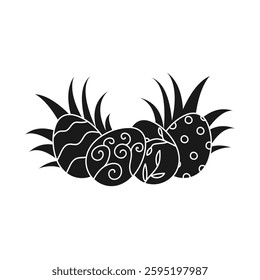 Silhouette of Easter eggs lying on the grass. Happy Easter. Hand drawn vector illustration